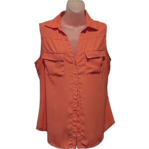 NY & CO; Women's Orange Button Down Sleeveless Blouse, Sz L